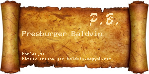 Presburger Baldvin névjegykártya